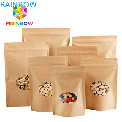 Stand Up k Kraft Customized Paper Bags With Polyethylene And Clear Window