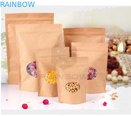Stand Up k Kraft Customized Paper Bags With Polyethylene And Clear Window