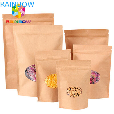 k Stand Up Pouch Kraft Brown Paper Bag For Dry Fruit Nut Candy Packaging