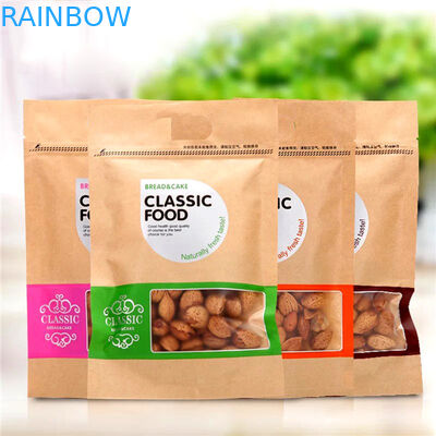 Mylar Zipper Kraft Paper Bag With Clear Window For Coffee Bean / Cookie / Candy