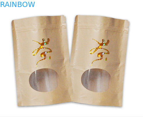 custom printed flat bottom high quality  kraft paper bag for tea/coffee packaging with zipper k mylar and window