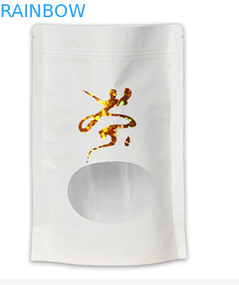 Flat bottom white kraft paper stand up bag with zipper k mylar and window