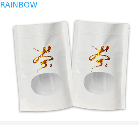 Flat bottom white kraft paper stand up bag with zipper k mylar and window