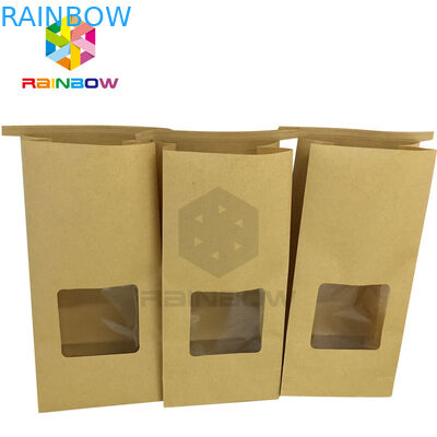 Clear Window Front Square Bottom Bleached Customized Paper Bags For Tea