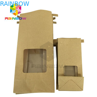 Clear Window Front Square Bottom Bleached Customized Paper Bags For Tea