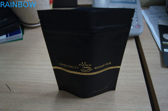 Aluminum Foil Tea Bags Packaging / Stand Up Matt Black Plastic Coffee Bag With Zip Lock