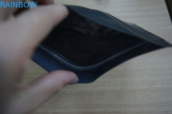 Aluminum Foil Tea Bags Packaging / Stand Up Matt Black Plastic Coffee Bag With Zip Lock