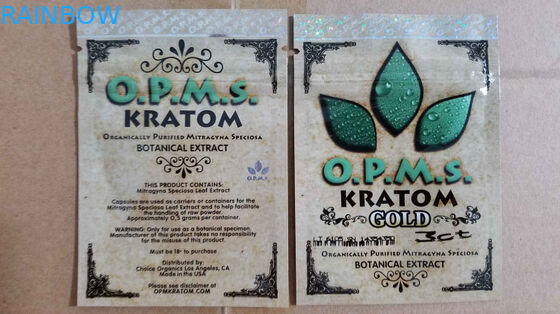 Custom kratom herbal incense packaging / 3ct OPMS capsules kratom bag
