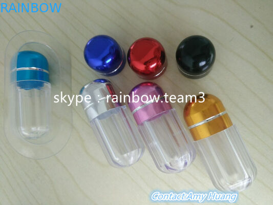 Reuseable Small Plastic Container For Sex Pills / Capsule Shape Bottle With Metal Round Cap
