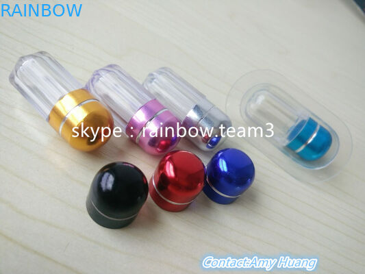 Reuseable Small Plastic Container For Sex Pills / Capsule Shape Bottle With Metal Round Cap