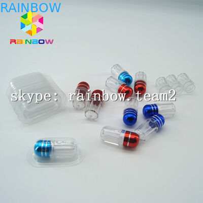 Clear capsule plastic medicine bottle , sex pill container with aluminum foil gold cap