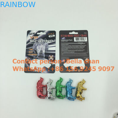 Shinny Silver / Gold sex pill Rhino toys for Go Rhino packaging, Metal Rhino shape bottles