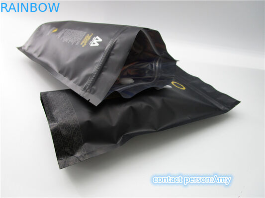 Custom printed matte black coffee bag packaging pouch / sachet