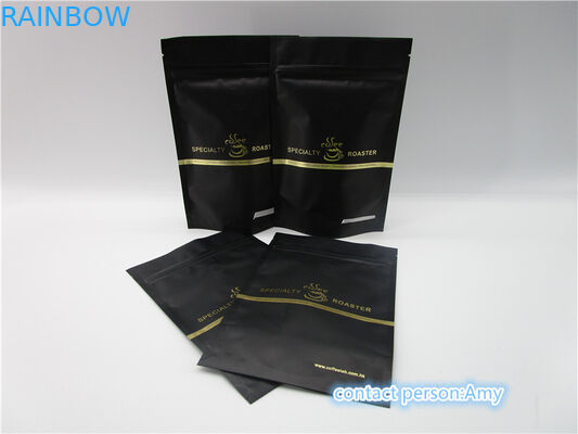 Coffee powder Plastic Pouches Packaging , logo printed coffee bean packaging matte black