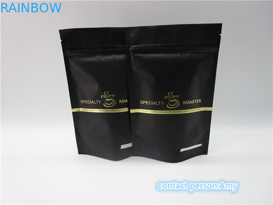 Coffee powder Plastic Pouches Packaging , logo printed coffee bean packaging matte black