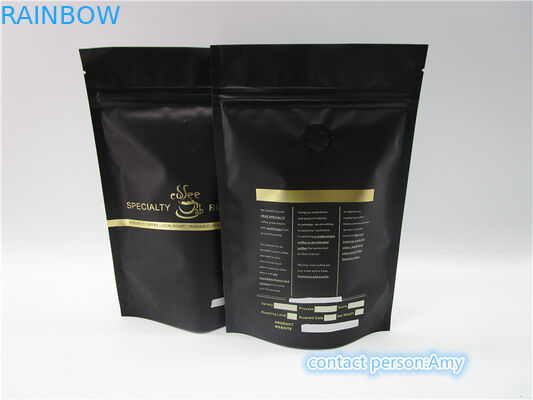 Coffee powder Plastic Pouches Packaging , logo printed coffee bean packaging matte black