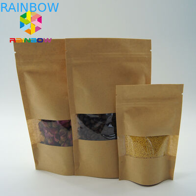 Stand Up Tea Bags Packaging , Heat Seal Kraft Paper Zipper Bags Reasealable