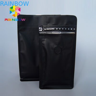 Matt Black Coffee Bag With Valve Wholesale Block Bottom Coffee Bag / Flat Bottom Bag For 12oz 250g Coffee Bean