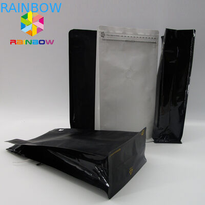 Matt Black Coffee Bag With Valve Wholesale Block Bottom Coffee Bag / Flat Bottom Bag For 12oz 250g Coffee Bean