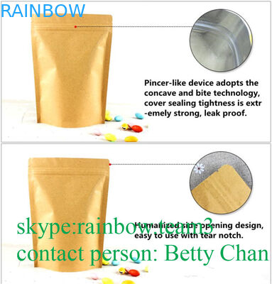 Promotions Brown Kraft Paper Bags With Window / Doypack Heat Sealable Tea Bags