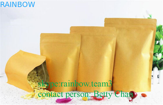 Promotions Brown Kraft Paper Bags With Window / Doypack Heat Sealable Tea Bags