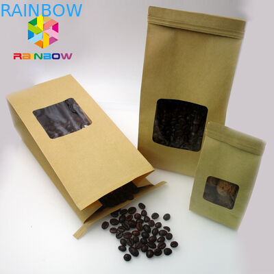 Custom Printed Foil Lined Kraft Paper Stand Up Pouch Bag With Clear Window For Coffee Bean