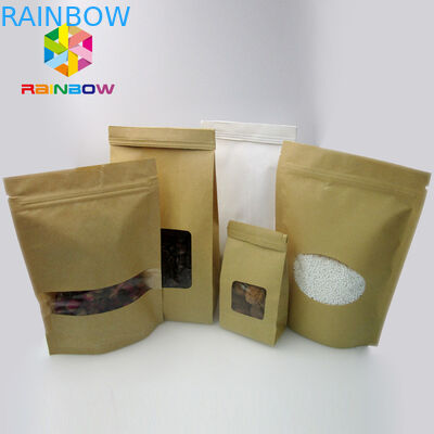 Custom Printed Foil Lined Kraft Paper Stand Up Pouch Bag With Clear Window For Coffee Bean