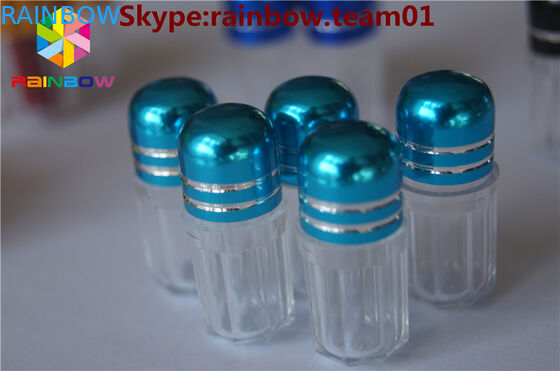 sex pill bottle with ring cap/ capsule shaped container Capsule Pills Shape Bottle With Metal Cap, Plastic Container