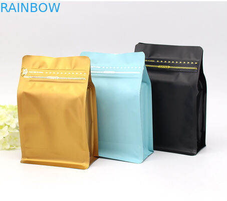 Plastic zipper packaging custom printing coffee bag matte blue flat bottom bags 250g, 1lb, 2Lb