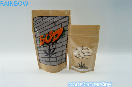 Recloseable Custom Made Kraft Paper Zipper Bags , Herbal Incense Pouches Logo Printed