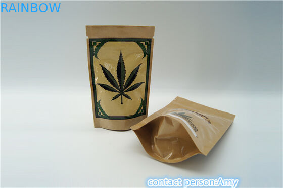 Recloseable Custom Made Kraft Paper Zipper Bags , Herbal Incense Pouches Logo Printed