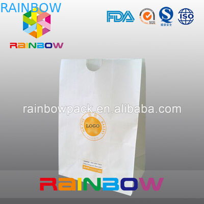 Take Away Fast Food Paper Bag Packaging , Bread Flat Bottom Pouches Grease Proof