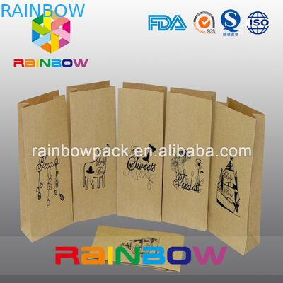 Take Away Fast Food Paper Bag Packaging , Bread Flat Bottom Pouches Grease Proof