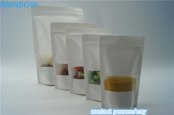In Stock Clear Window Kraft Paper Pouches Resealable Zipper For Food Packaging
