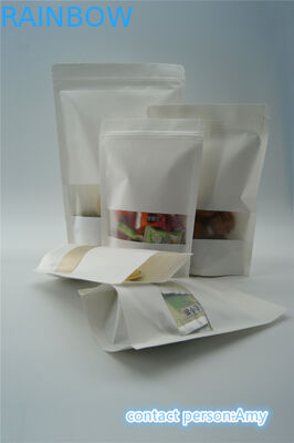 In Stock Clear Window Kraft Paper Pouches Resealable Zipper For Food Packaging