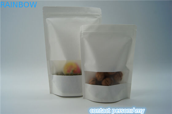 In Stock Clear Window Kraft Paper Pouches Resealable Zipper For Food Packaging