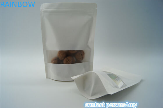 In Stock Clear Window Kraft Paper Pouches Resealable Zipper For Food Packaging