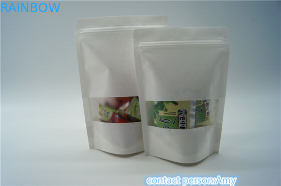 In Stock Clear Window Kraft Paper Pouches Resealable Zipper For Food Packaging