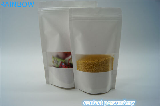 In Stock Clear Window Kraft Paper Pouches Resealable Zipper For Food Packaging