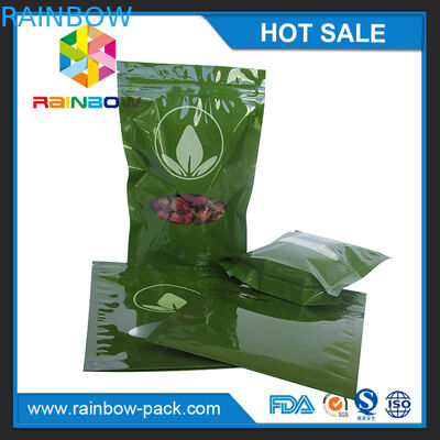 Glossy Printing  Plastic Stand up Bag with clear window for tea Packaging with bottom gusset