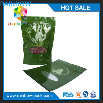 Glossy Printing  Plastic Stand up Bag with clear window for tea Packaging with bottom gusset