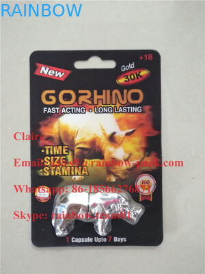 New Design gold silver go Rhino 30k pills 3D Card With rhino toy, Male Energy Enhancer packaging rhino shape container