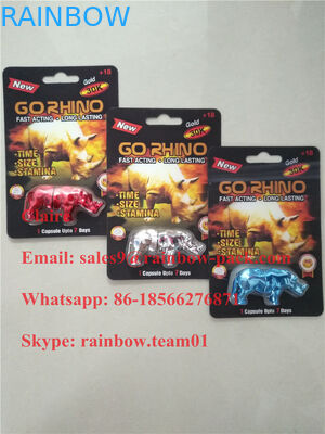 New Design gold silver go Rhino 30k pills 3D Card With rhino toy, Male Energy Enhancer packaging rhino shape container