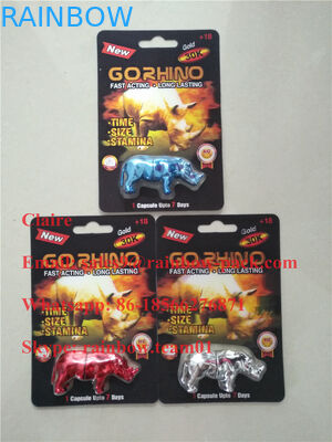 New Design gold silver go Rhino 30k pills 3D Card With rhino toy, Male Energy Enhancer packaging rhino shape container