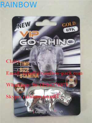 New Design gold silver go Rhino 30k pills 3D Card With rhino toy, Male Energy Enhancer packaging rhino shape container