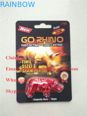 Wholesale USA rhino pill packaging blister 3D card for Go Rhino capsule container/bullet/bottle