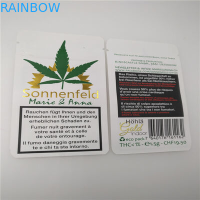 Hotstamped White Customized CBD Leaves Paper Bags , Kraft Paper Packaging For Tobacco CBD Leaves