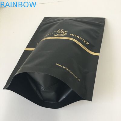Private Label Gold Logo Aluminum Foil Lined Plastic Pouches Packaging Bag With Valve