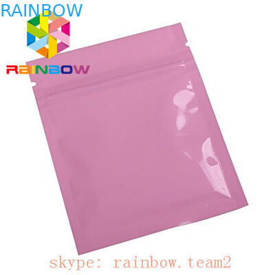 Pink Metallic Foil Mylar Zip Lock Three Side Sealed Flat Food Pouches Chia Seed Packaging