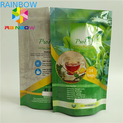 Customized Aluminum Foil Stand Up Tea Bags Packaging Round Bottom Glossy Finish